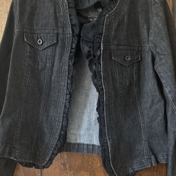 INC Womens Cotton Jean Blazer Jacket size‎ Small Black Ruffled - Picture 3 of 7
